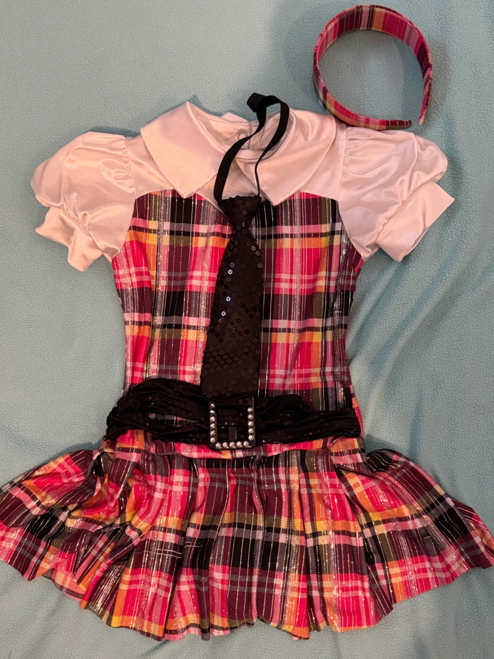 Weissman Pink Plaid Schoolgirl Costume with Black Accents